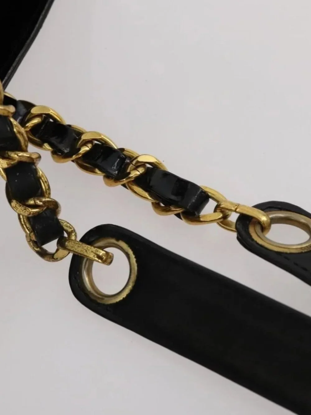 CHANEL Chain Tote Bag Patent Leather Black Gold CC Auth bs34312